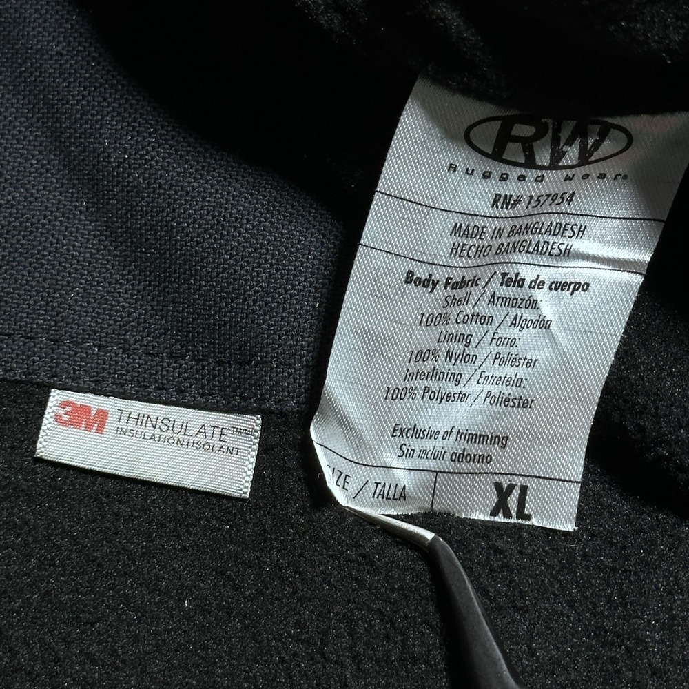 Rugged Wear RW Canvas Work Jacket Mens XL Black Fleece Lined 3M Insulated Hooded - Picture 6 of 13